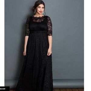 Kiyonna Leona Lace Gown Maxi Dress 3/4 Sleeves size 3X 22/24